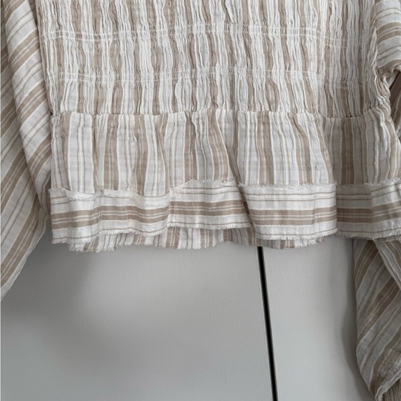 Anthropologie Striped Smocked V-Neck Crop Top Tan White XS OB2123191 - Picture 4 of 11